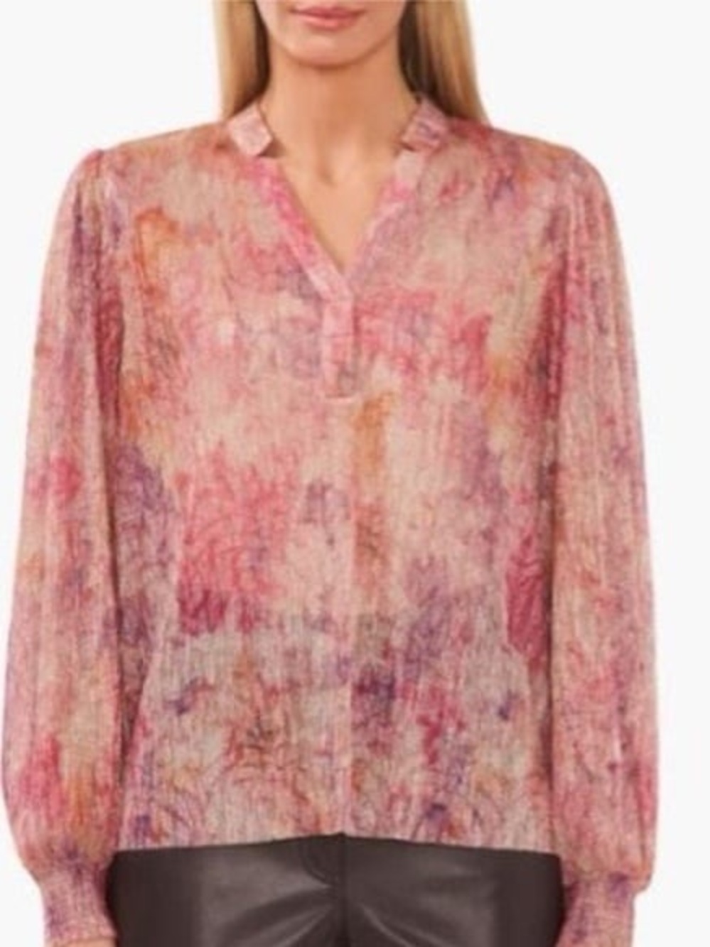 Halogen Nordstrom Metallic Floral Tie Front Blouse Pink Purple Size Medium